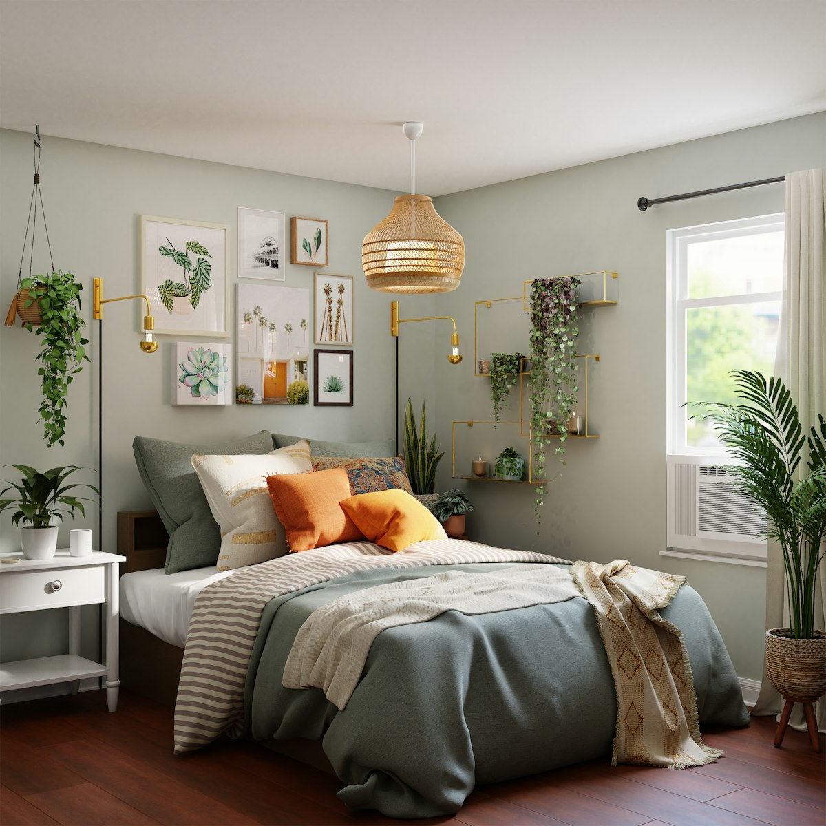 A bedroom with a profiling bed and a ceiling track running from above the bed to the ensuite door.